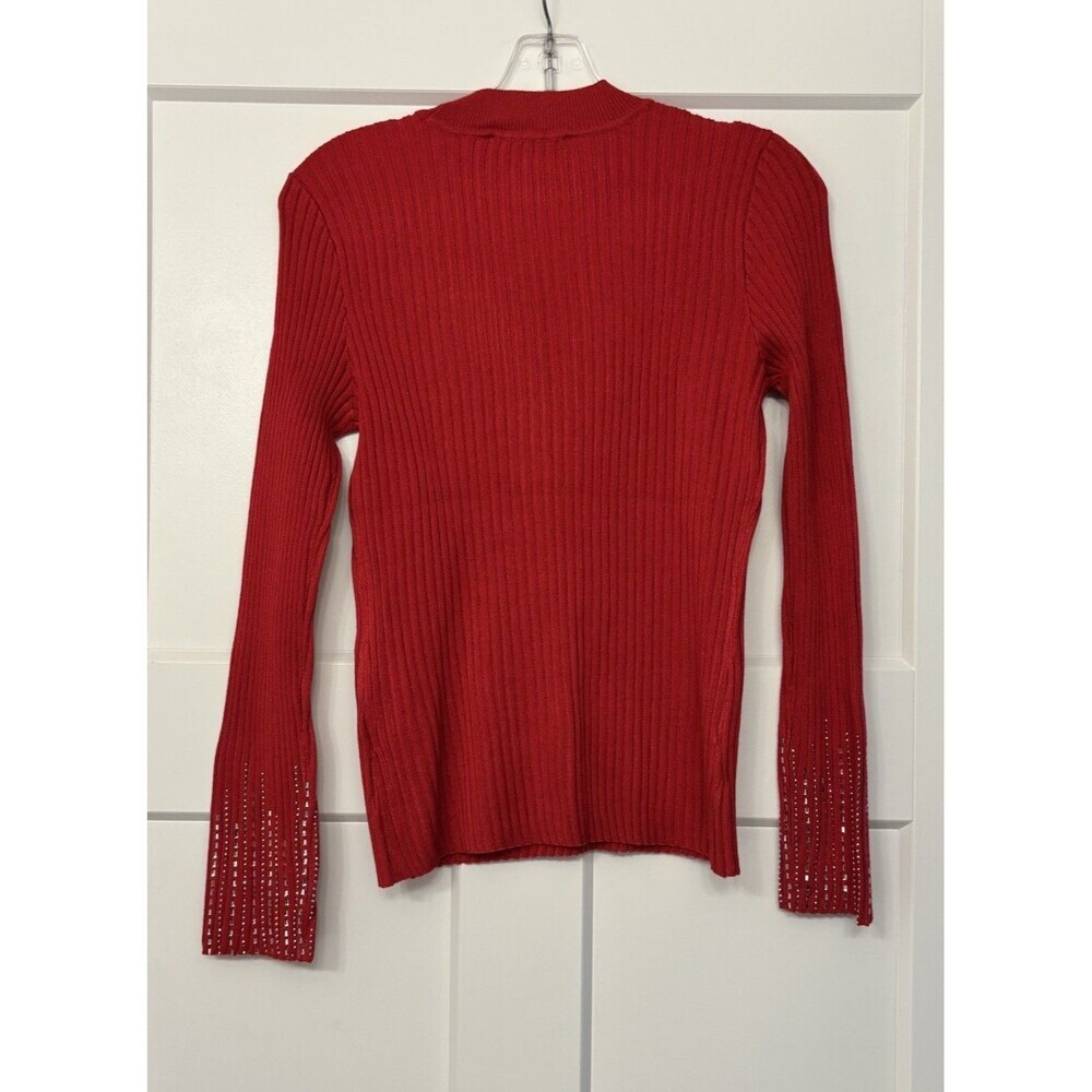 Boston Proper Rhinestone Embellished Mesh Illusion Sweater Women’s, Small, Red - Picture 3 of 10